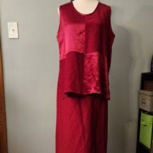 Vintage Moon Light 2 Pcs. Long Skirt and Sleeveless Top Set Red Rayon Medium